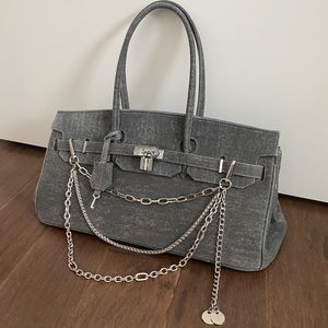 Washed grey birkin style tote bag